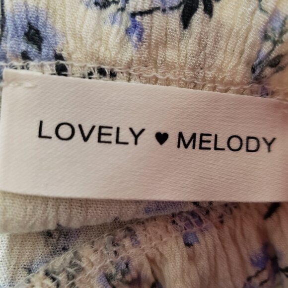 Lovely Melody M Top Blouse Cream Floral High Neck Swing Ruffle Cottagecore - Picture 5 of 6